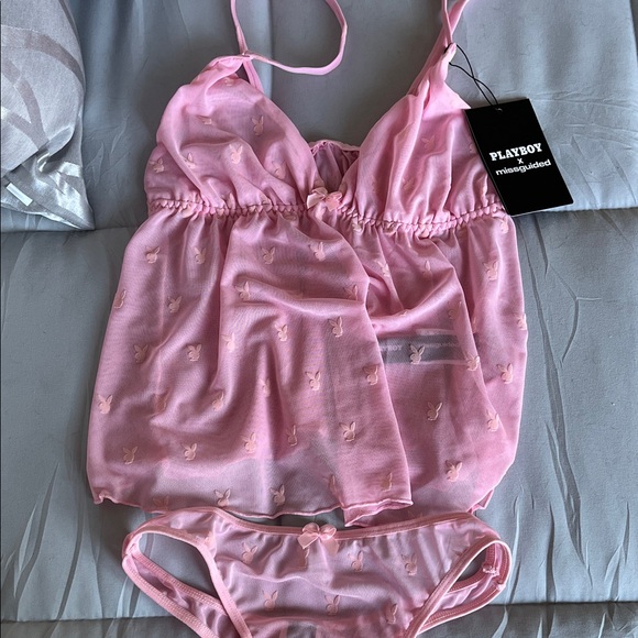 PLAYBOY Pink Sheer Chemise Set - Picture 1 of 3